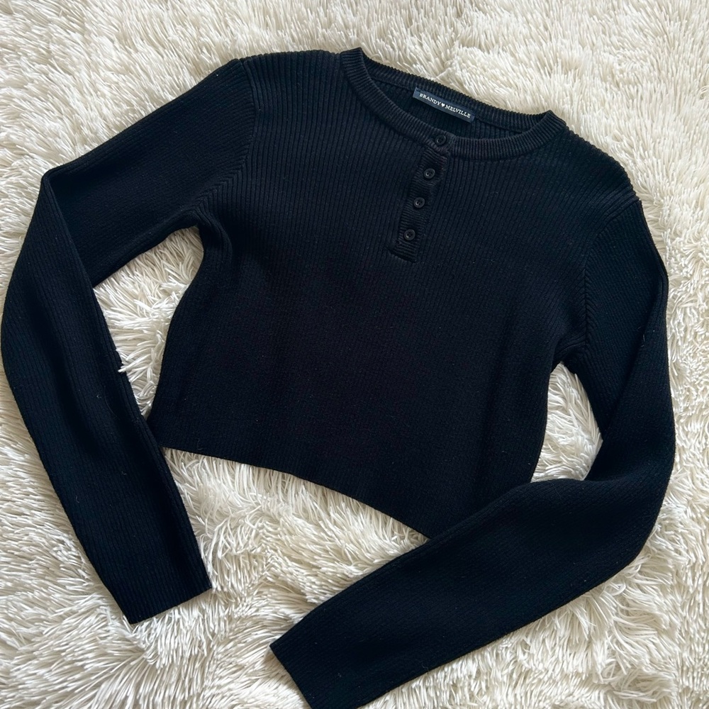 Brandy Melville Black Buttoned Cropped Sweater
